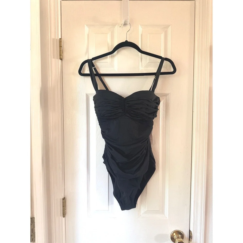 Bleu Rod Beattie Shirred Bandeau One Piece Swimsuit Black RBKK00978 Size 8